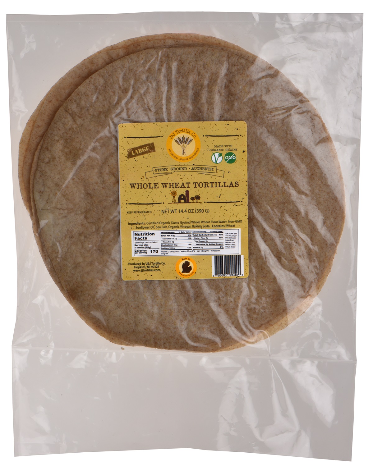 Whole Wheat Tortillas, Large Organic 10" WM FarmLink